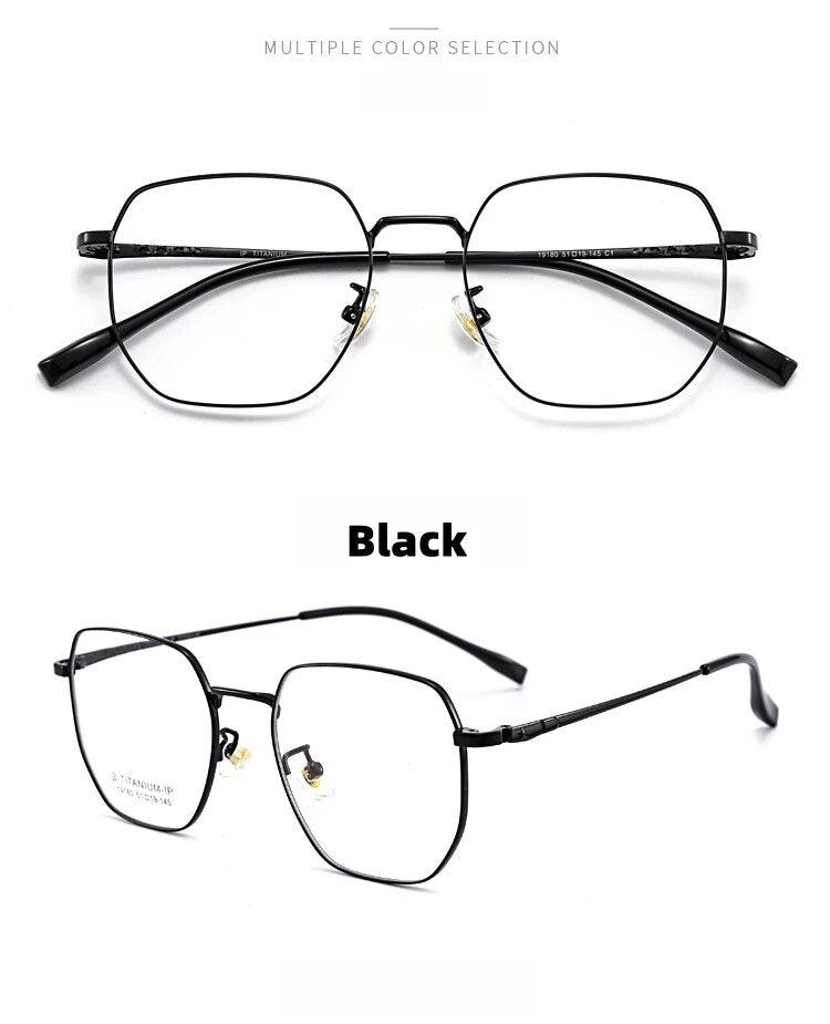 KatKani Unisex Full Rim Polygonal Alloy Eyeglasses 19180 Full Rim KatKani Eyeglasses Black  
