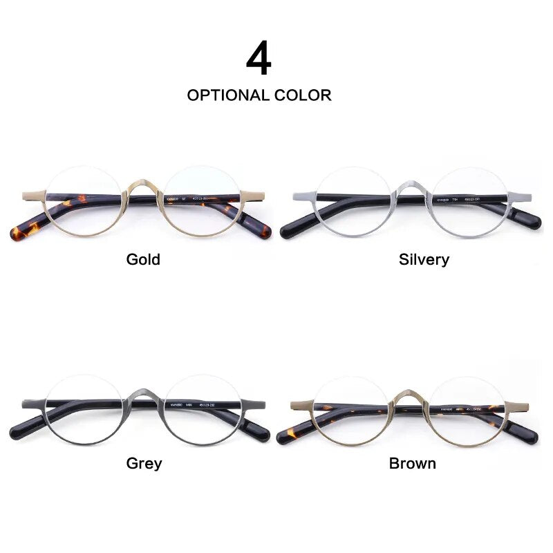 Muzz Unisex Semi Rim Small Round Titanium Acetate Eyeglasses Kmn80x Semi Rim Muzz