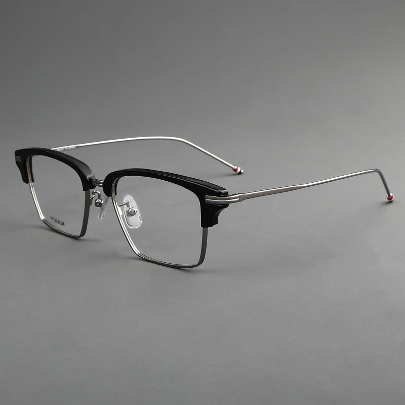 Black Mask Unisex Full Rim Big Square Acetate Titanium Eyeglasses 55422