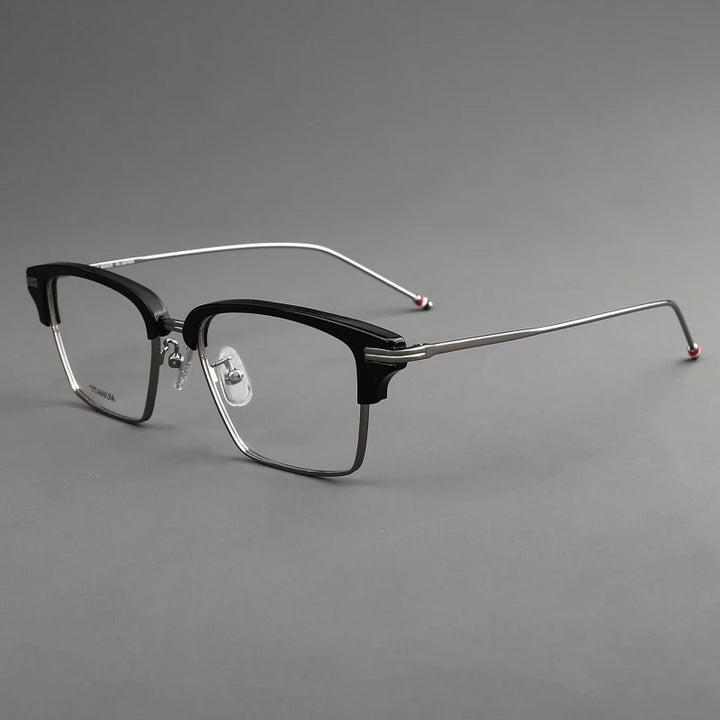 Black Mask Unisex Full Rim Big Square Acetate Titanium Eyeglasses 55422