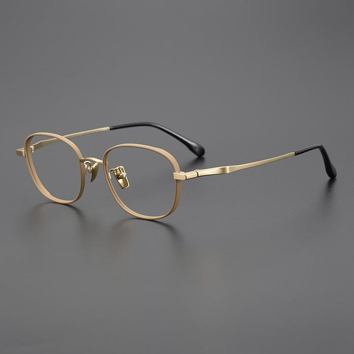 Gatenac Unisex Full Rim Small Square Titanium Eyeglasses Gxyj1025 Full Rim Gatenac Gold
