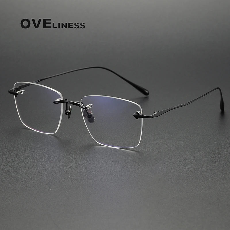 Oveliness Unisex Rimless Square Titanium Eyeglasses 80954 Rimless Oveliness black