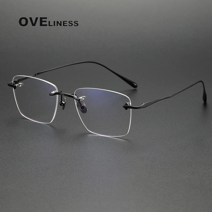 Oveliness Unisex Rimless Square Titanium Eyeglasses 80954 Rimless Oveliness black