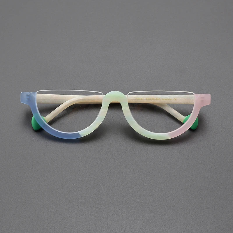 Nobler Unisex Semi Rim Bottom Round Frosted Acetate Eyeglasses 9361 Semi Rim Nobler C5