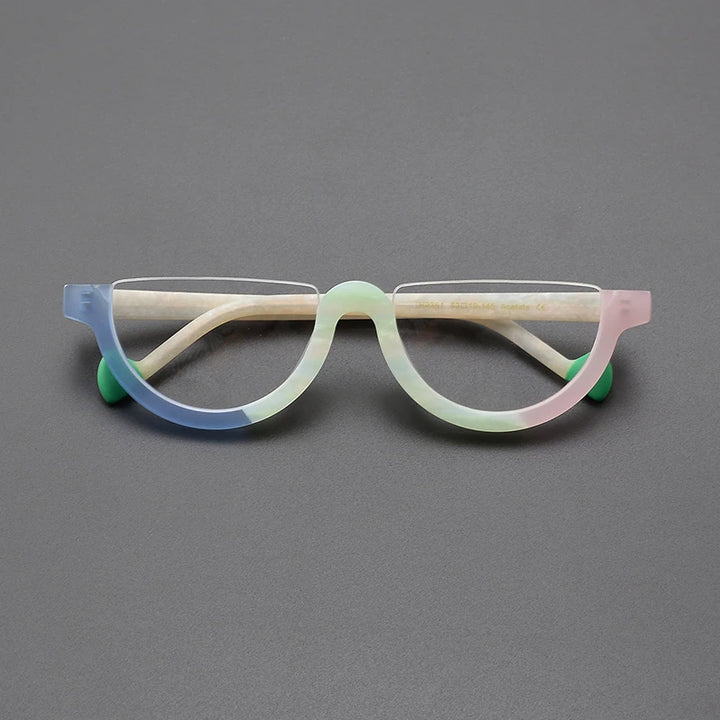 Nobler Unisex Semi Rim Bottom Round Frosted Acetate Eyeglasses 9361 Semi Rim Nobler C5