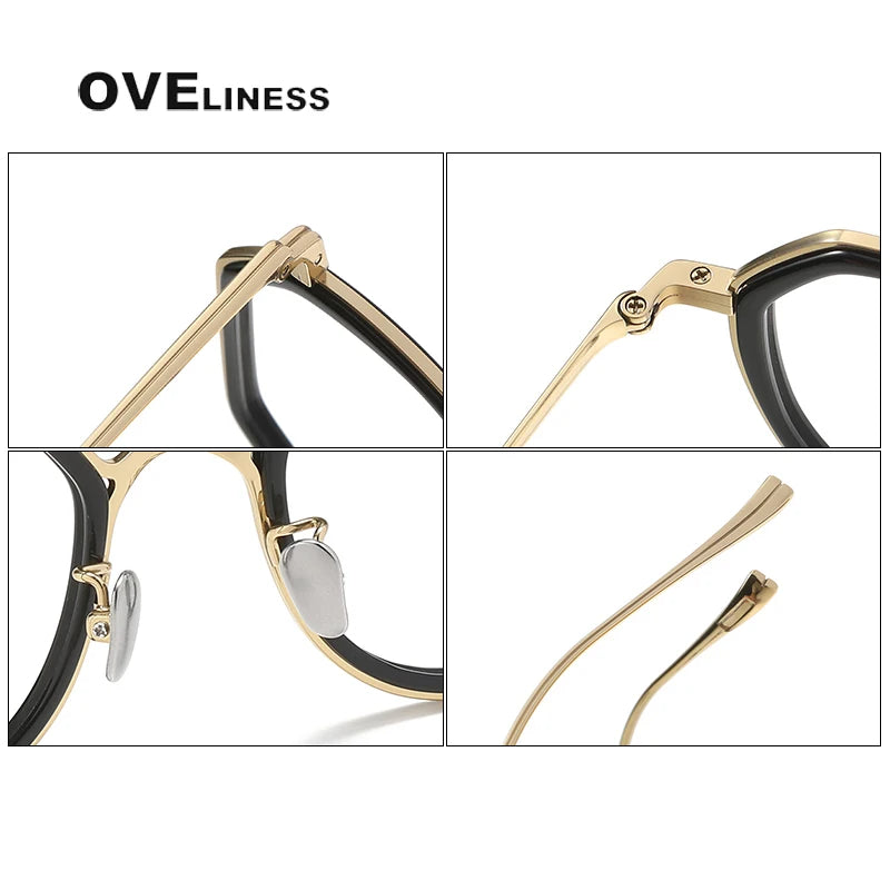 Oveliness Unisex Full Rim Polygon Acetate Titanium Eyeglasses U136 Full Rim Oveliness