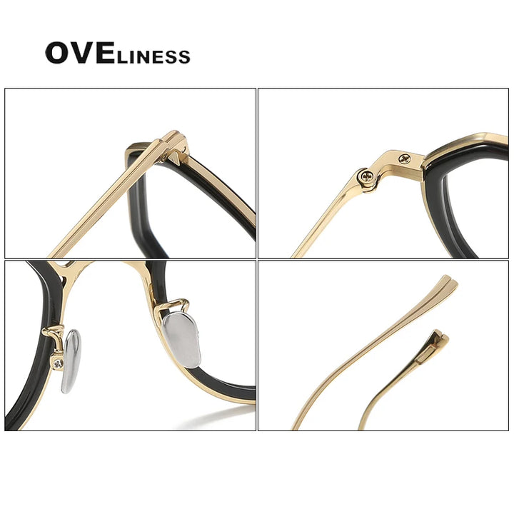 Oveliness Unisex Full Rim Polygon Acetate Titanium Eyeglasses U136 Full Rim Oveliness