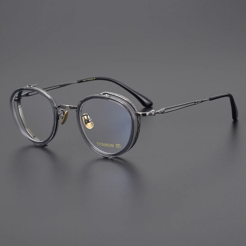 Gatenac Unisex Full Rim Round Square Acetate Titanium Eyeglasses Gxyj1050 Full Rim Gatenac Gray