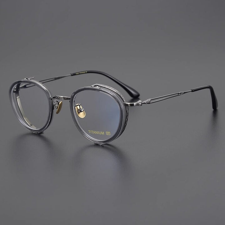 Gatenac Unisex Full Rim Round Square Acetate Titanium Eyeglasses Gxyj1050 Full Rim Gatenac Gray