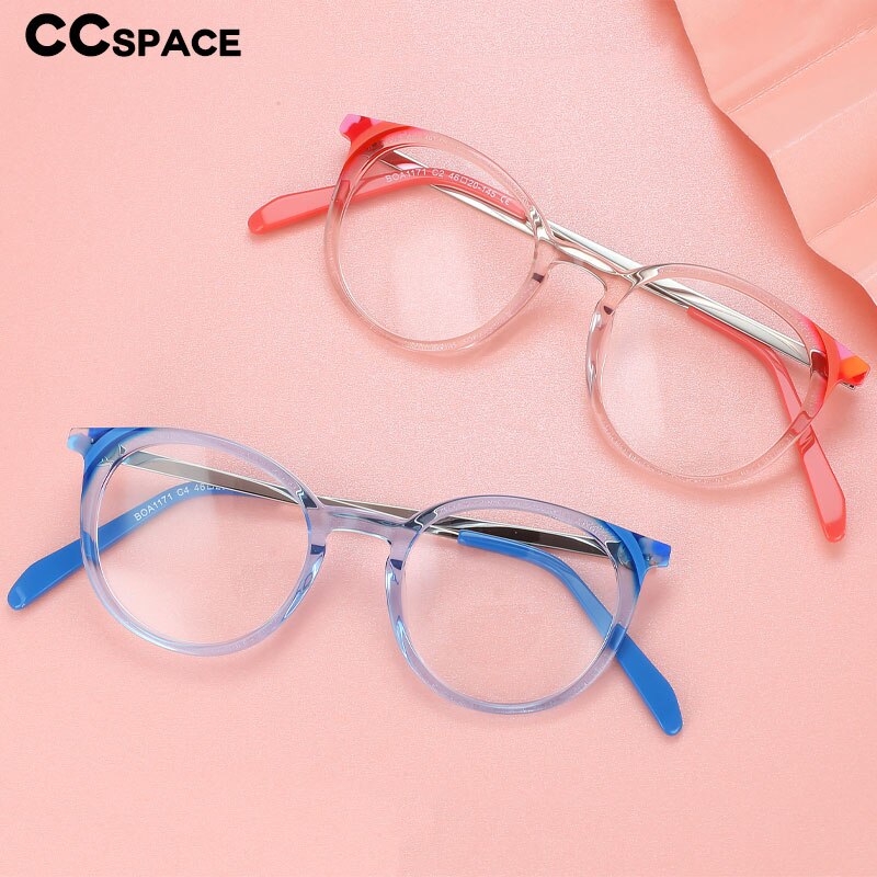 CCspace Unisex Full Rim Small Round Acetate Eyeglasses 55912 Full Rim CCspace