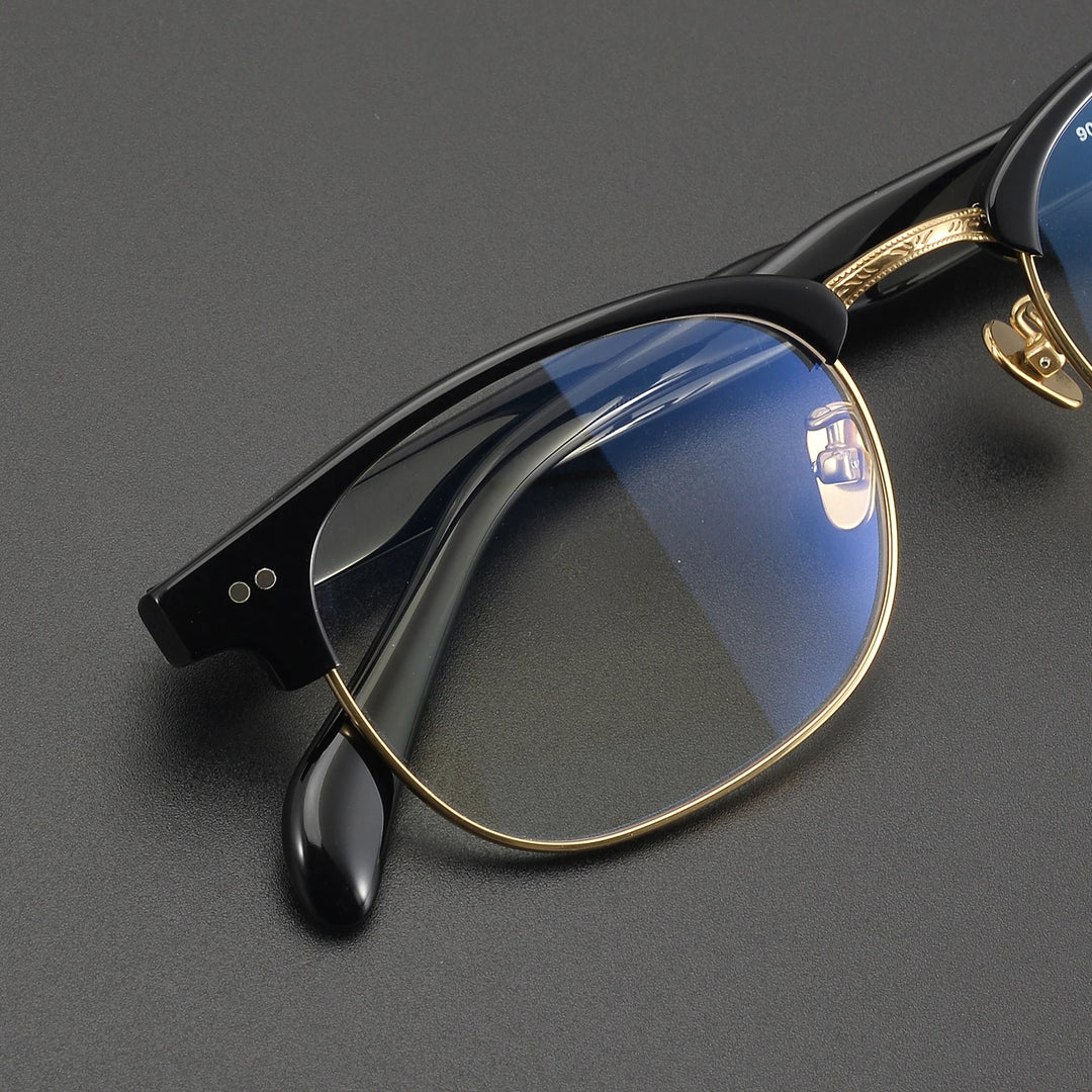 Black Mask Unisex Full Rim Big Square Titanium Acetate Eyeglasses 91109