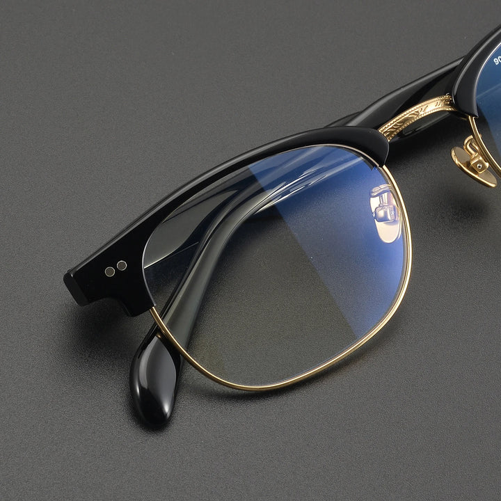 Black Mask Unisex Full Rim Big Square Titanium Acetate Eyeglasses 91109