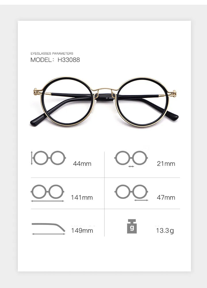 Kocolior Unisex Full Rim Round Alloy Acetate Hyperopic Reading Glasses 2203 Reading Glasses Kocolior