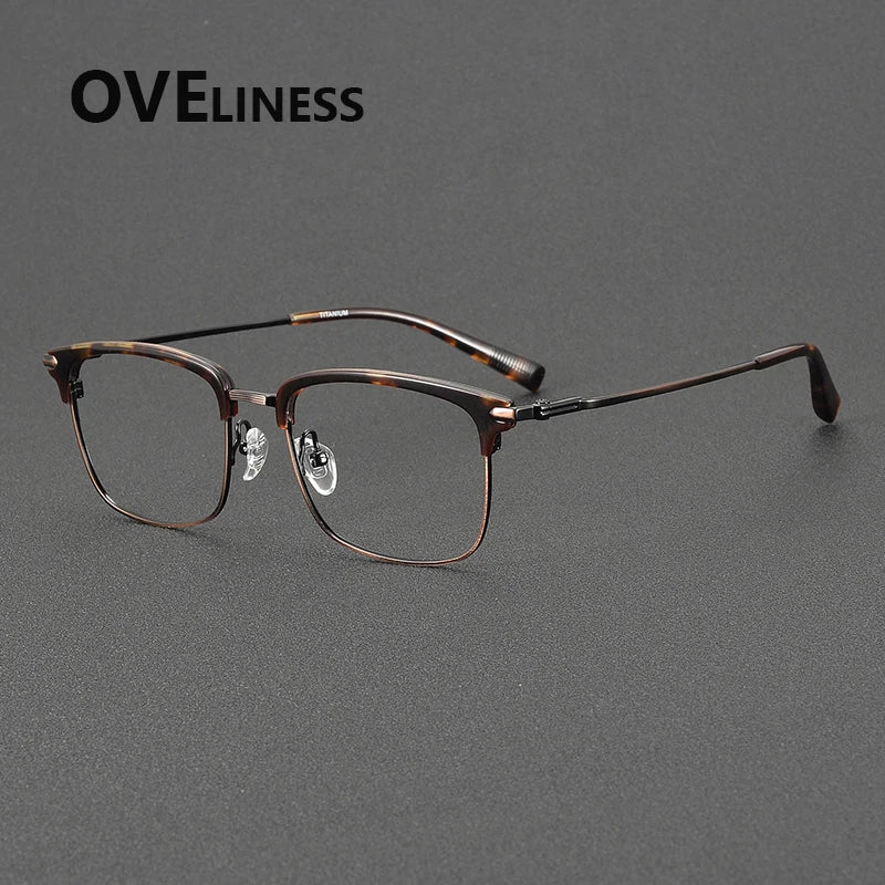 Oveliness Men's Full Rim Square Acetate Titanium Eyeglasses 852003 Full Rim Oveliness tortoise bronze