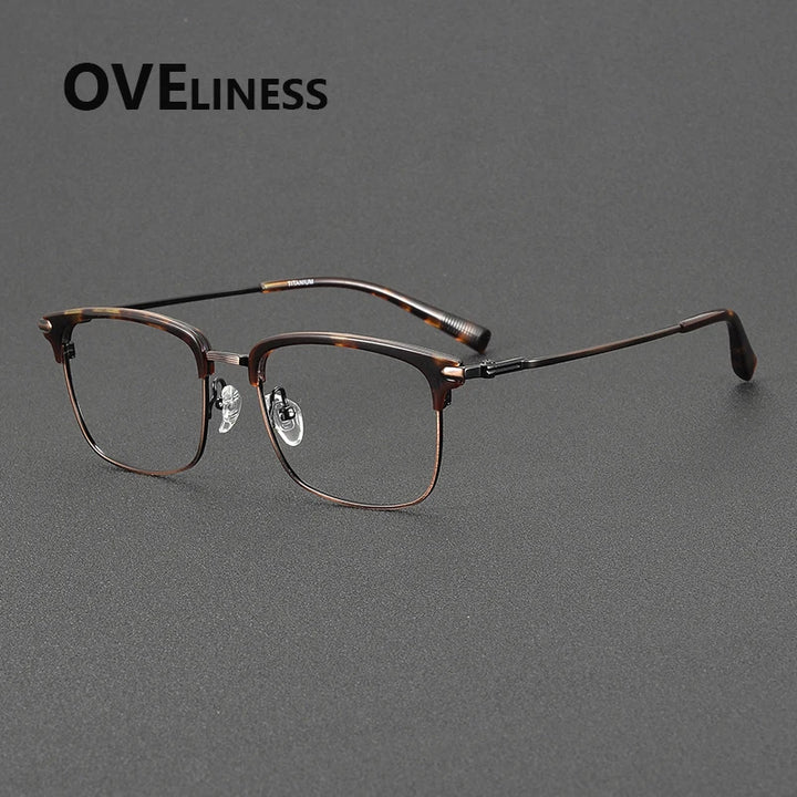 Oveliness Men's Full Rim Square Acetate Titanium Eyeglasses 852003 Full Rim Oveliness tortoise bronze