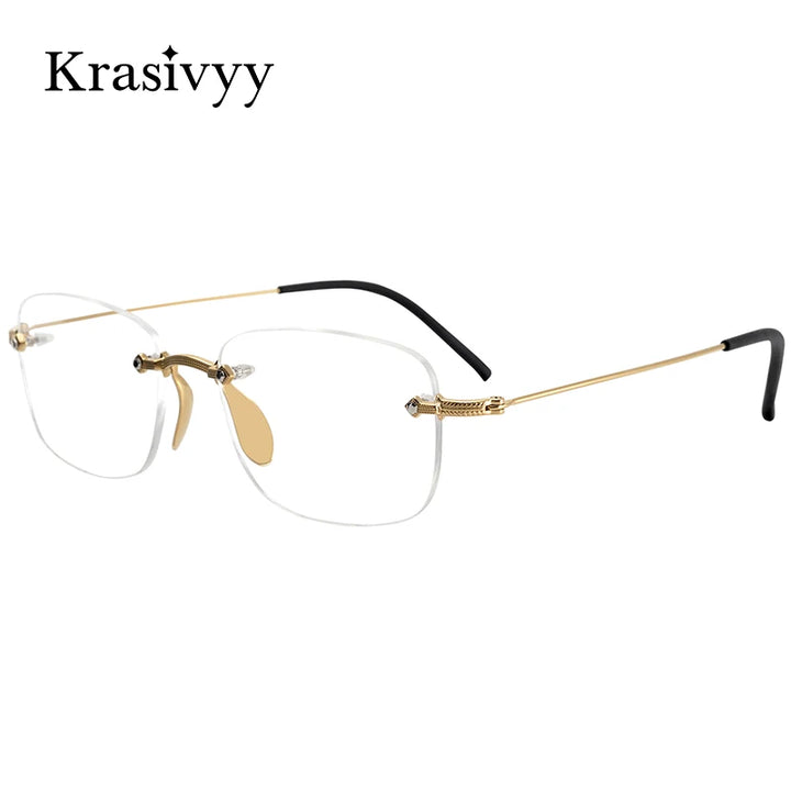 Krasivyy Men's Rimless Polygon Square Titanium Eyeglasses 316077