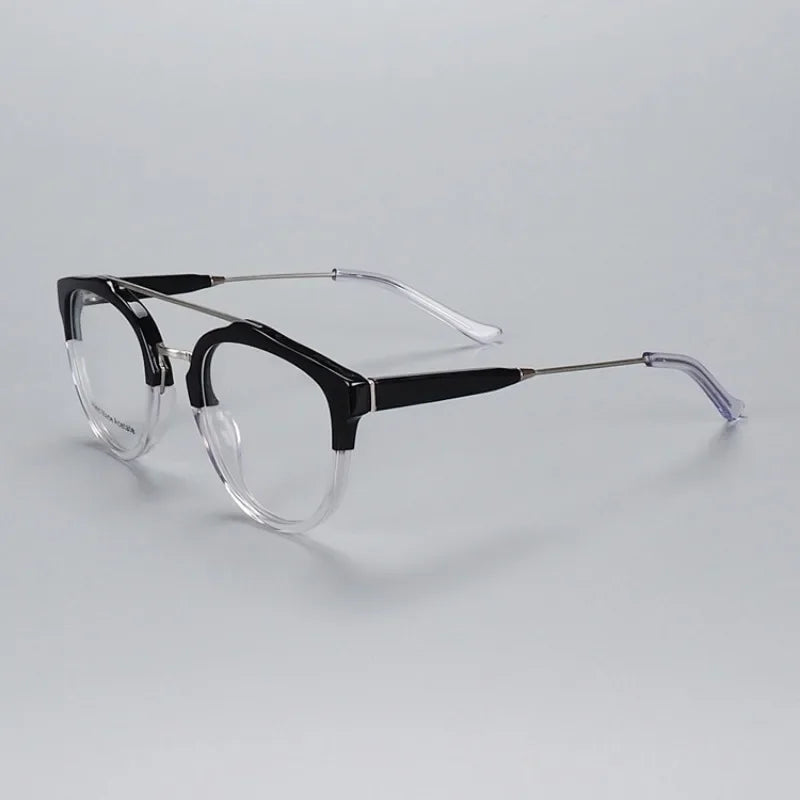 Hewei Unisex Full Rim Oval Double Bridge Titanium Acetate Eyeglasses 89203 Full Rim Hewei C2 CHINA