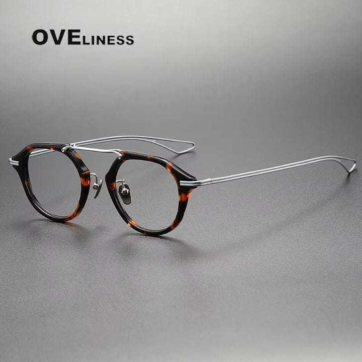 Oveliness Unisex Full Rim Polygon Acetate Titanium Eyeglasses 342119 Full Rim Oveliness tortoise silver