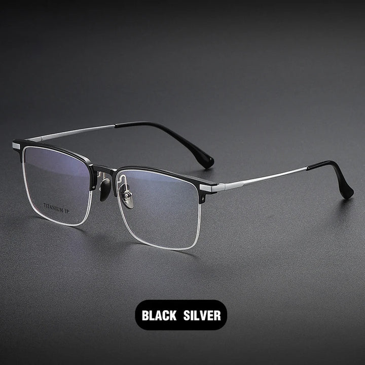 Vicky Unisex Semi Rim Square Titanium Reading Glasses V20261 Reading Glasses Vicky L-20261-BLACK SILVER -50