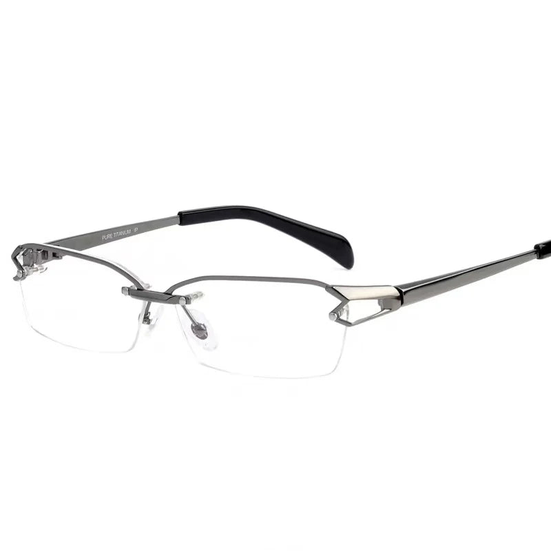 Muzz Unisex Semi Rimless Oval Square Titanium Eyeglasses 41143 Rimless Muzz Half Frame Gray