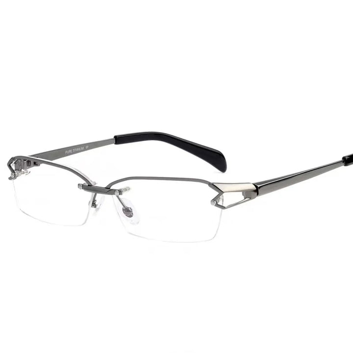 Muzz Unisex Semi Rimless Oval Square Titanium Eyeglasses 41143 Rimless Muzz Half Frame Gray