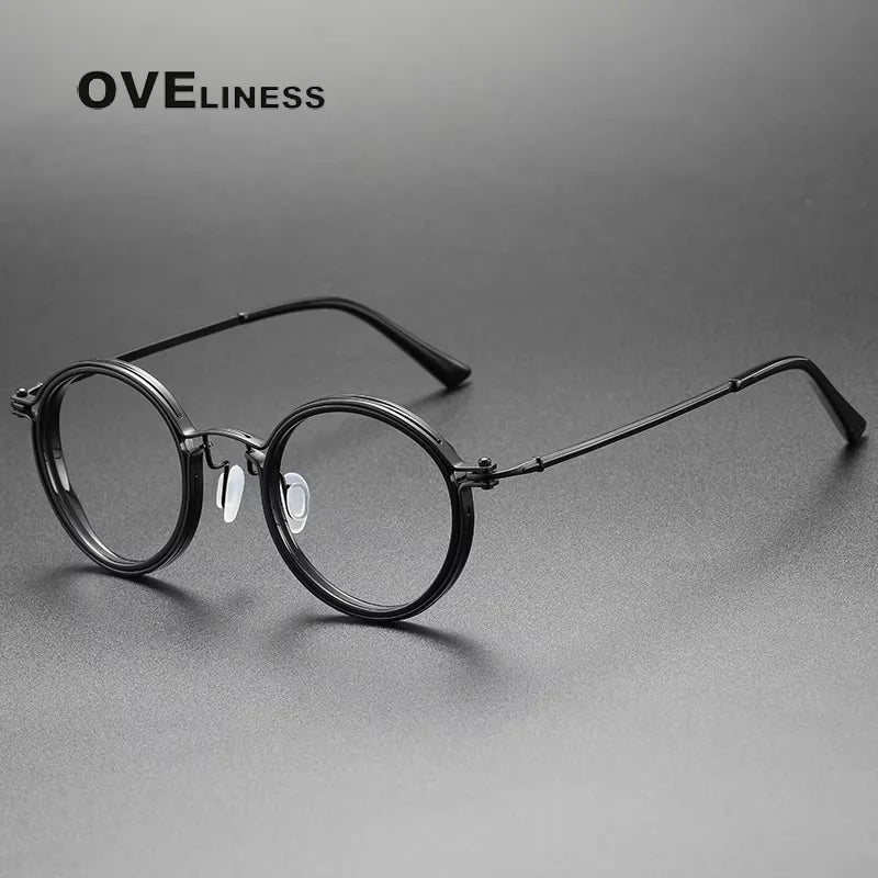 Oveliness Unisex Full Rim Round Acetate Titanium Eyeglasses 25860