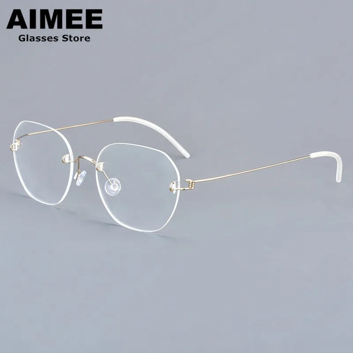 Aimee Women's Rimless Oval Polygon Screwless Titanium Eyeglasses 12460