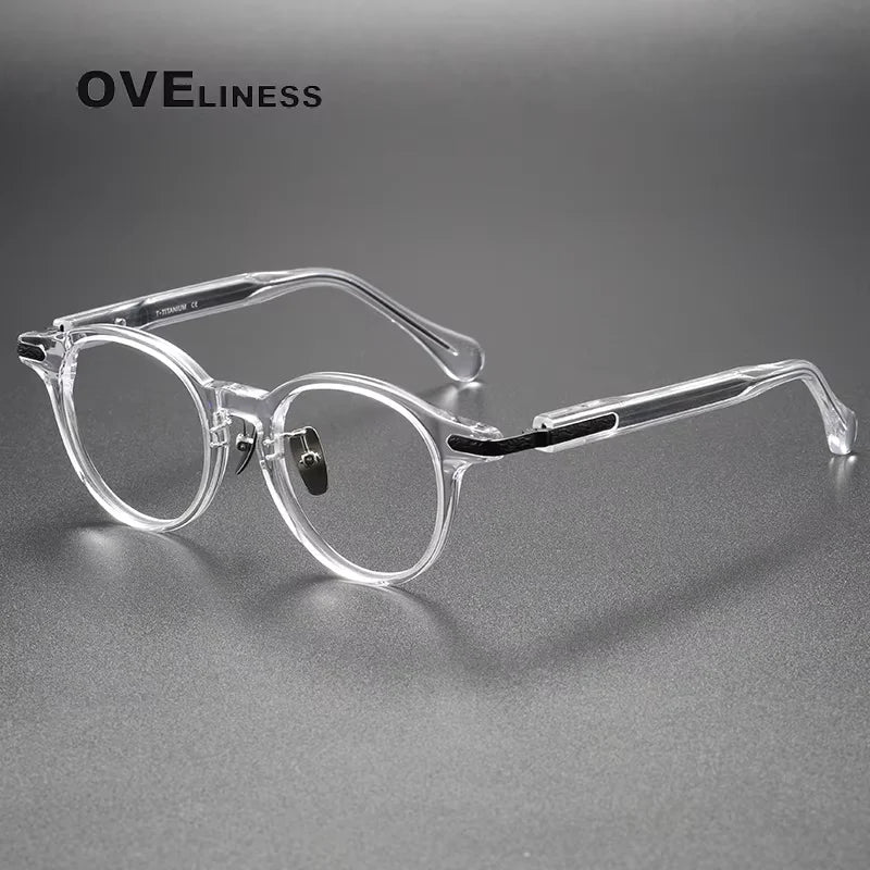 Oveliness Unisex Full Rim Round Oval Acetate Titanium Eyeglasses 80853 Full Rim Oveliness transparent black