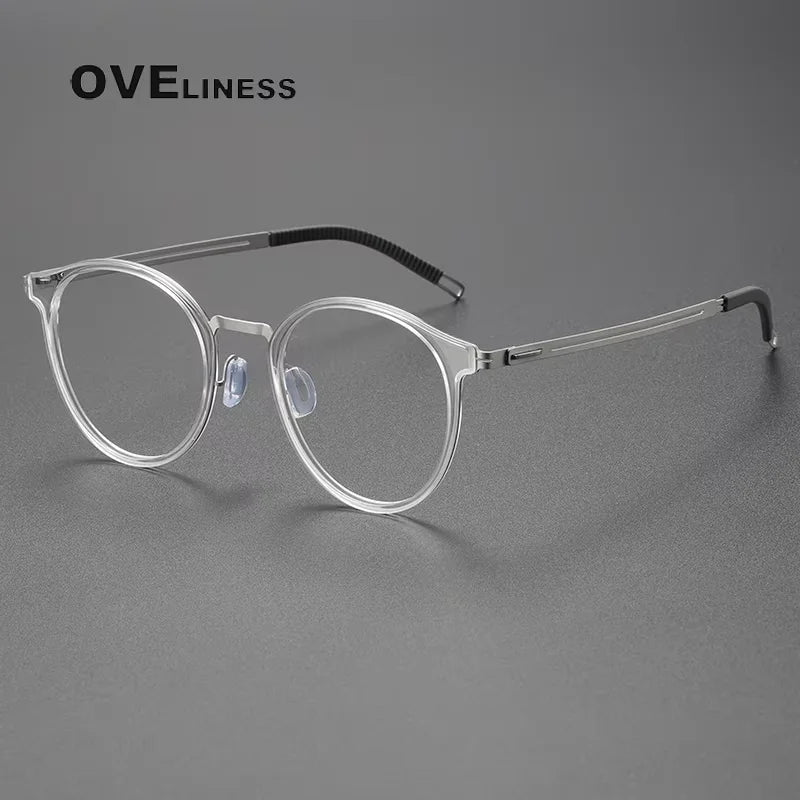 Oveliness Women's Full Rim Round Acetate Titanium Eyeglasses 82302
