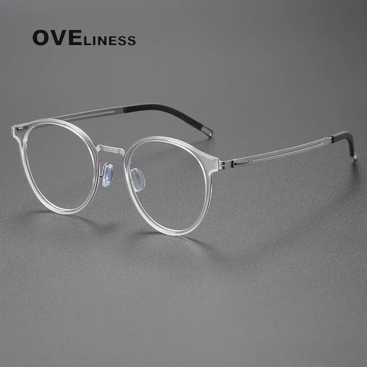 Oveliness Women's Full Rim Round Acetate Titanium Eyeglasses 82302