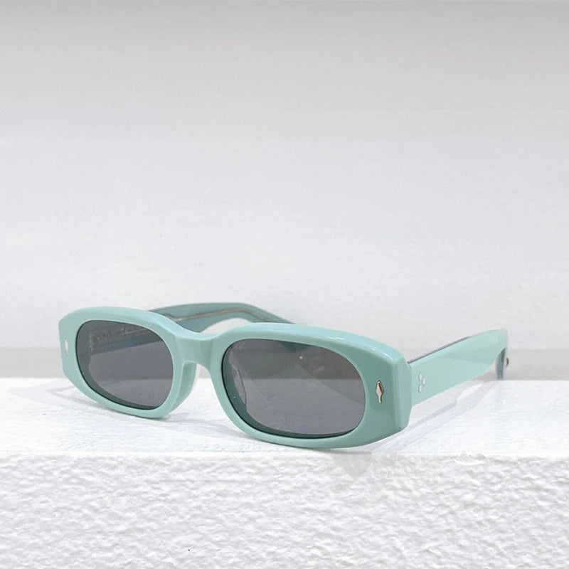 Hewei Unisex Full Rim Oval Rectangle Acetate Sunglasses 0032 Sunglasses Hewei grey-ice blue as picture 