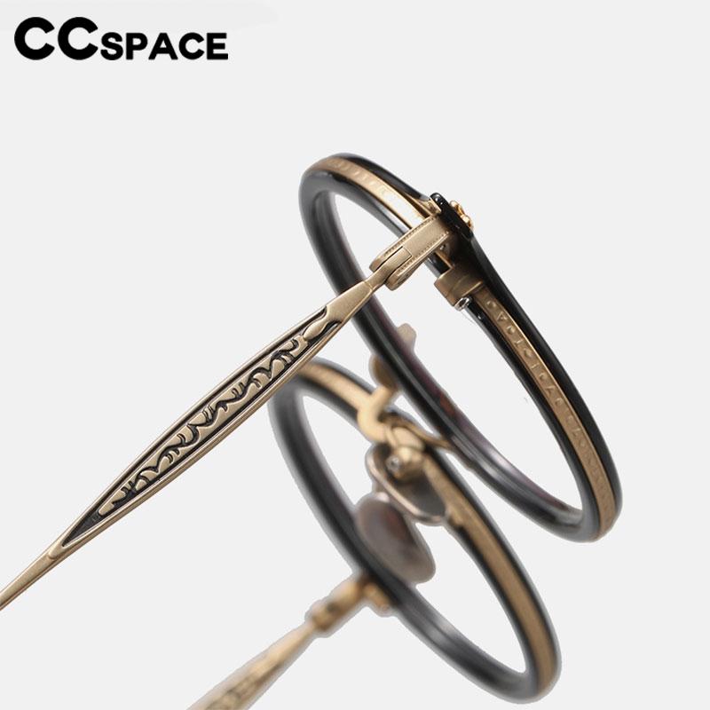CCspace Unisex Full Rim Round Titanium Acetate Rivet Eyeglasses 56701 Full Rim CCspace