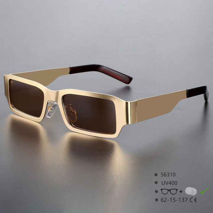 CCspace Unisex Full Rim Rectangle Alloy UV400 Sunglasses 56310 Sunglasses CCspace Sunglasses Gold
