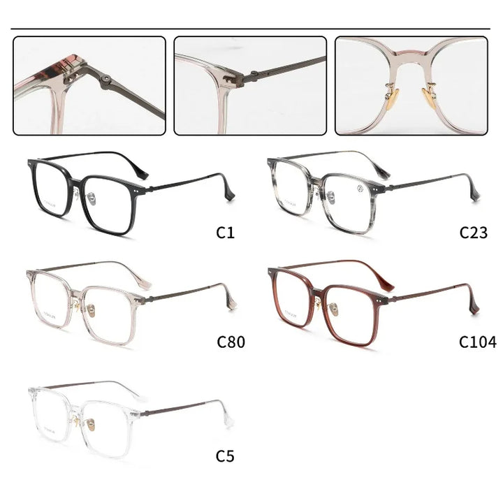 Aror Unisex Full Rim Square Acetate Titanium Eyeglasses 84296 Full Rim Aror