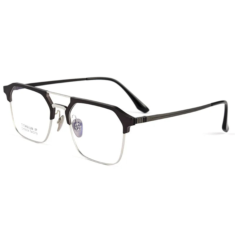 Handoer Men's Semi Rim Square Double Bridge Titanium Eyeglasses 9204 Semi Rim Handoer