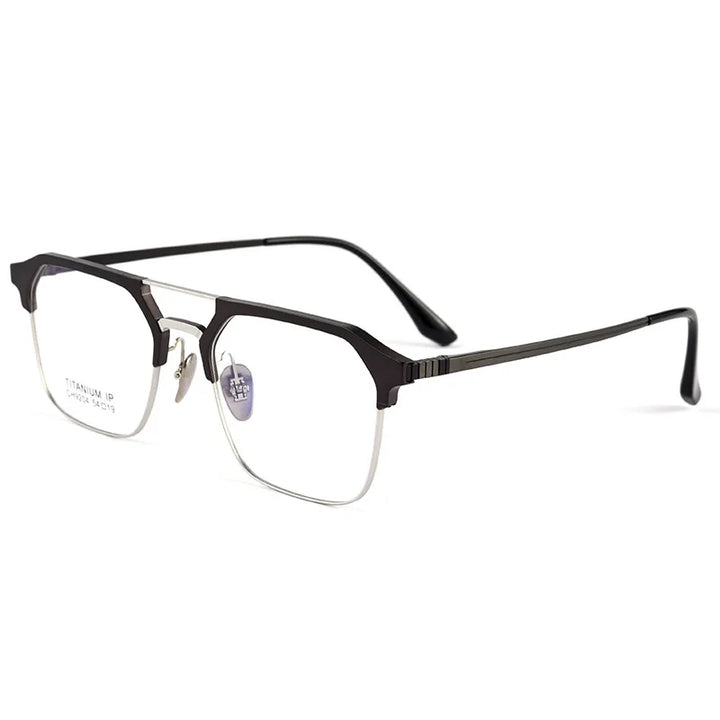 Handoer Men's Semi Rim Square Double Bridge Titanium Eyeglasses 9204 Semi Rim Handoer