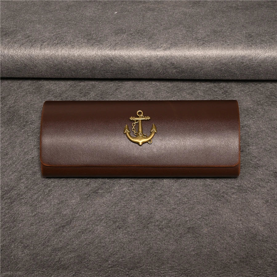 Cubojue Unisex Brown PU Leather Eyeglass Case Assorted Designs 1638 Case Cubojue Case big case anchor