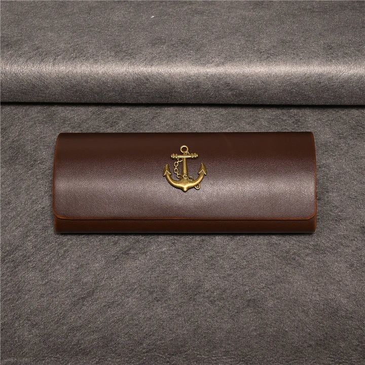 Cubojue Unisex Brown PU Leather Eyeglass Case Assorted Designs 1638 Case Cubojue Case big case anchor