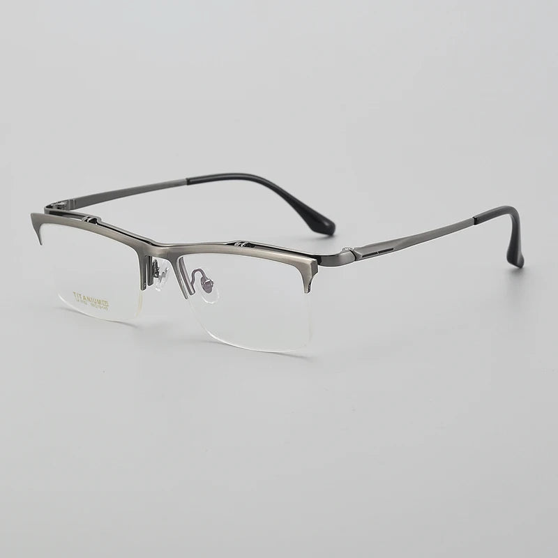 Muzz Men's Semi Rim Square Flip Up Titanium Eyeglasses 6152 Semi Rim Muzz Dark Gray