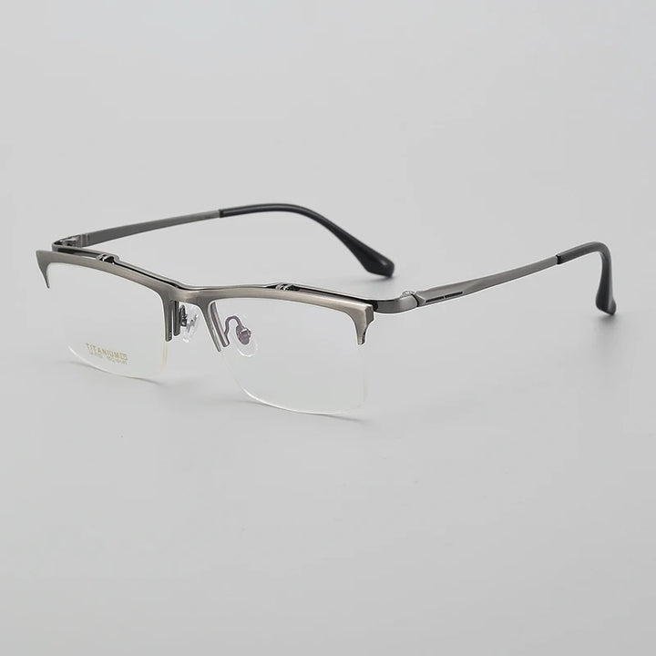 Muzz Men's Semi Rim Square Flip Up Titanium Eyeglasses 6152 Semi Rim Muzz Dark Gray