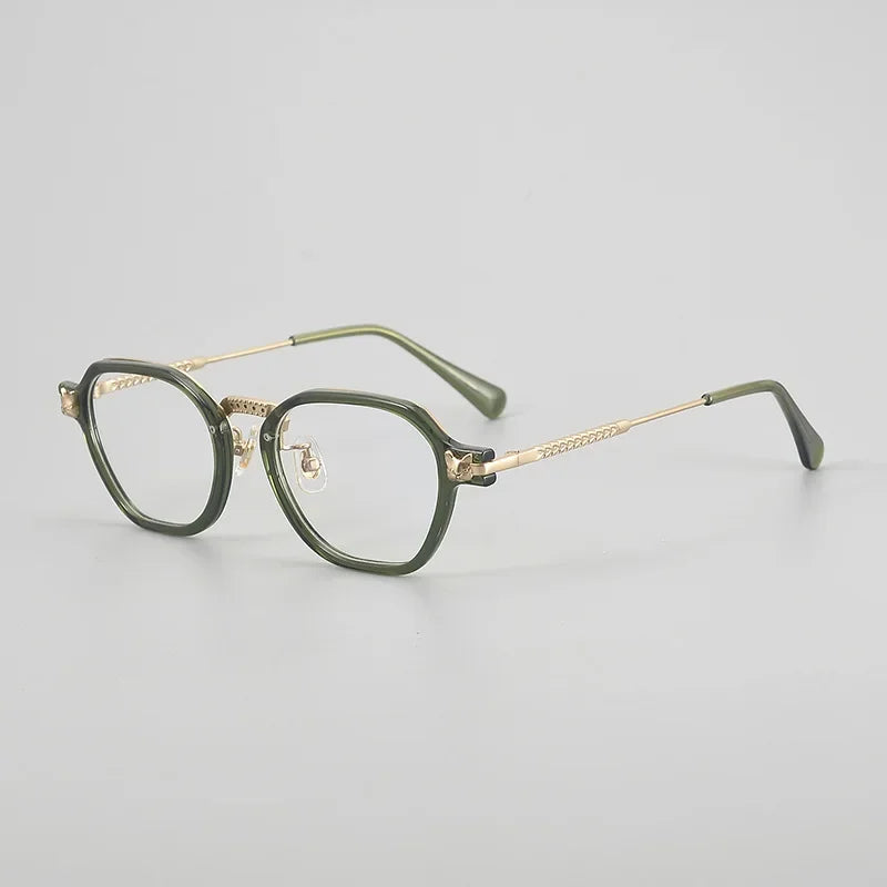 Hewei Unisex Full Rim Polygon Titanium Acetate Eyeglasses 842009 Full Rim Hewei C2 CHINA