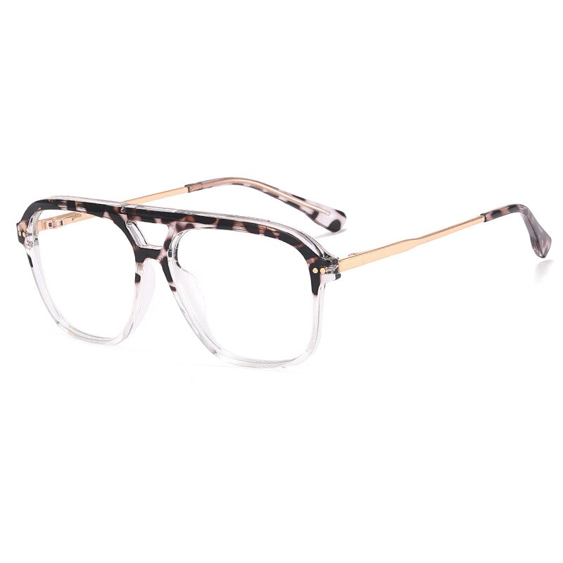 CCspace Unisex Full Rim Square Double Bridge Tr 90 Titanium Eyeglasses 56714 Full Rim CCspace C3Leopard
