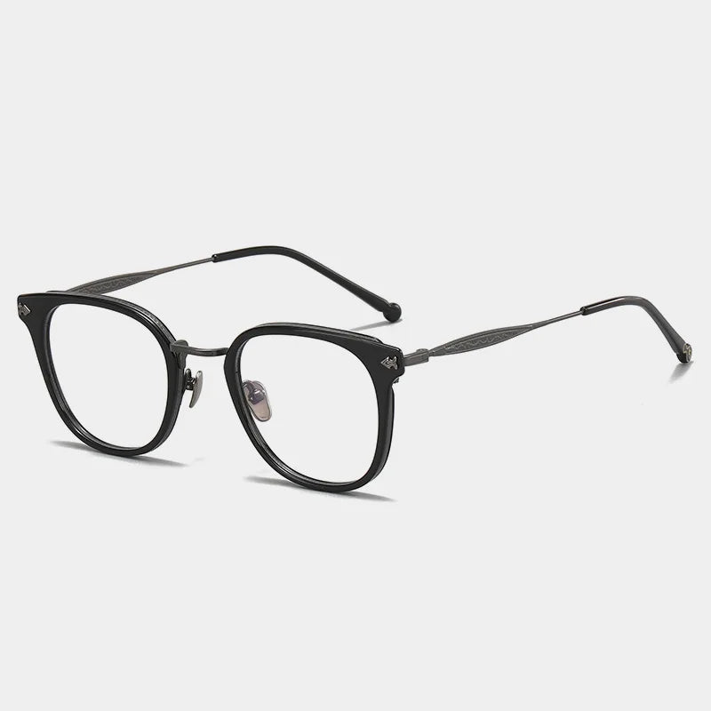 Black Mask Unisex Full Rim Square Titanium Acetate Eyeglasses 5928 Full Rim Black Mask Black-Gray  