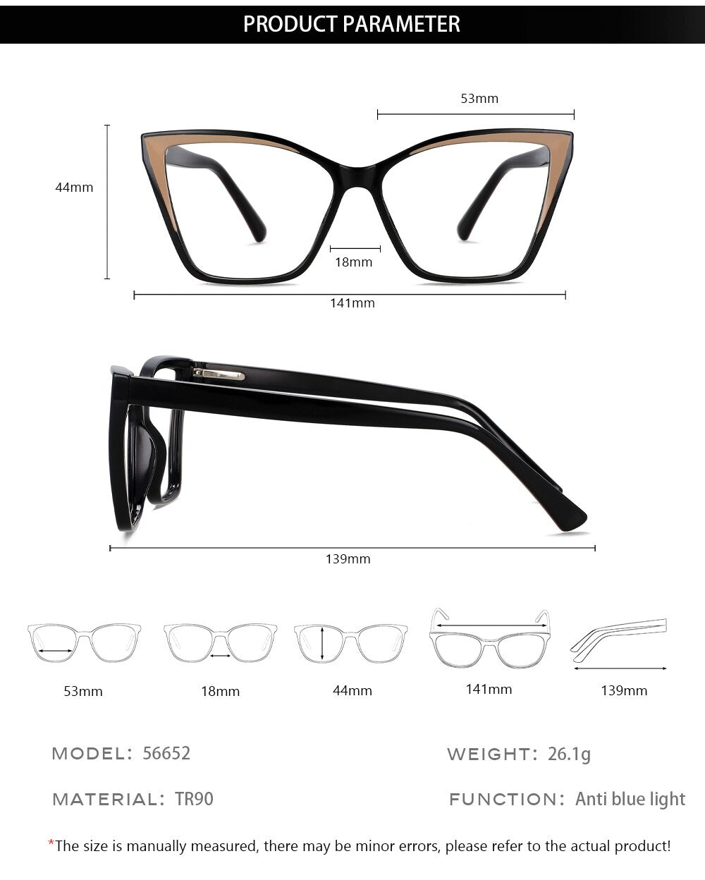 CCspace Unisex Full Rim Large Square Tr 90 Titanium Acetate Eyeglasses 56652 Full Rim CCspace