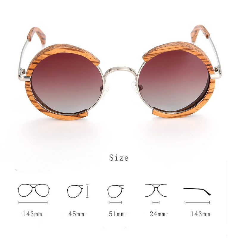 Hdcrafter Unisex Full Rim Round Wood Alloy Polarized Sunglasses 56407 Sunglasses HdCrafter Sunglasses   