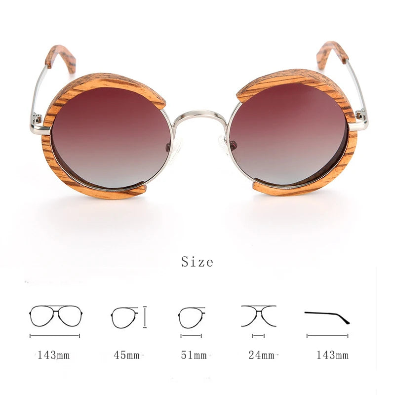 Hdcrafter Unisex Full Rim Round Wood Alloy Polarized Sunglasses 56407 Sunglasses HdCrafter Sunglasses