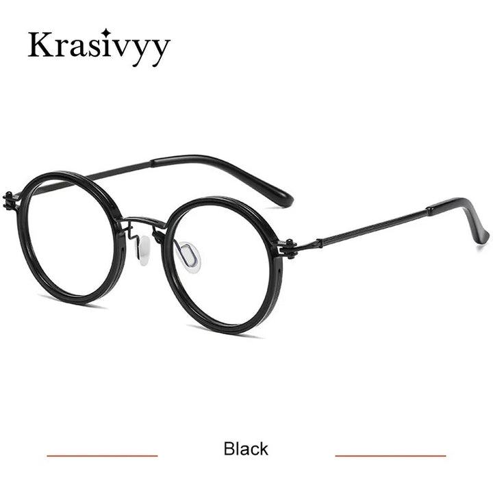 Krasivyy Men's Full Rim Round Titanium Acetate Eyeglasses Kr5860 Full Rim Krasivyy Black CN 