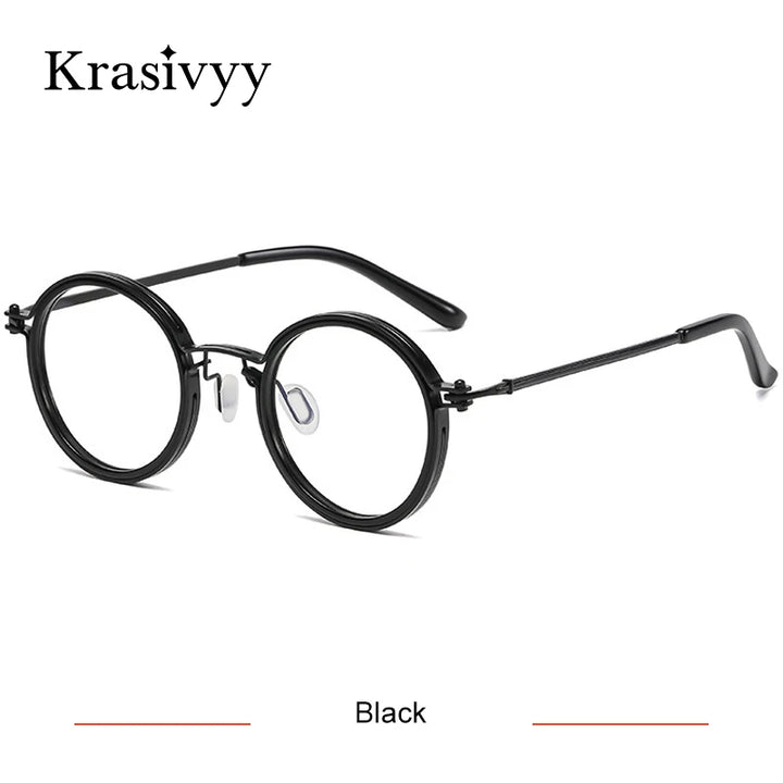 Krasivyy Men's Full Rim Round Acetate Titanium Eyeglasses 55860