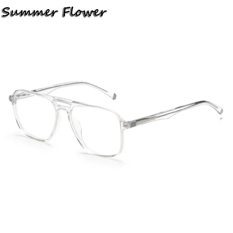 Summer Flower Unisex Full Rim Square Double Bridge Acetate Titanium Eyeglasses 81001 Full Rim Summer Flower Transparent