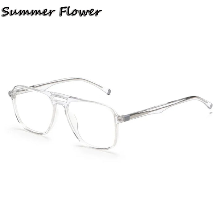 Summer Flower Unisex Full Rim Square Double Bridge Acetate Titanium Eyeglasses 81001 Full Rim Summer Flower Transparent